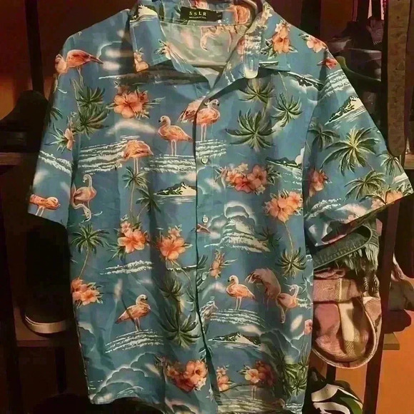 SSLR Men's Flamingo Hawaiian Shirt - Light Green Aloha Shirt | Short Sleeve Casual Vacation Shirt | Sizes S-4XL - View #3